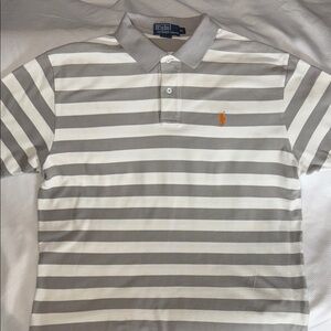 Striped Polo Ralph Lauren Polo Shirt - Gray and White - XL